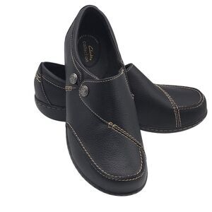 Clarks Women's Ashland Lane Q Black Leather Loafers Slip-On Casual Shoes Size 10